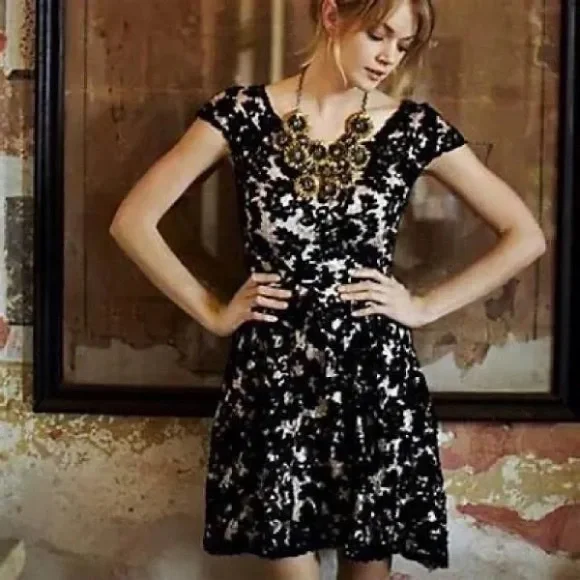 Yoana Baraschi Anthropologie Sheer Jardim Lace Dress Black Women’s Sz 4 - Picture 2 of 10